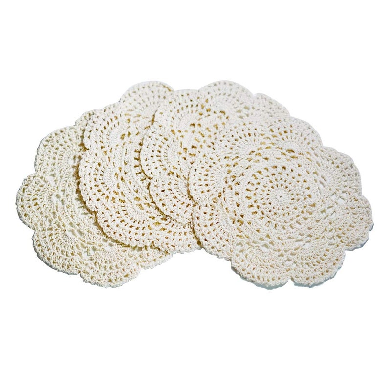 Phantomon 8 Inch Doilies Crochet Round Lace Doily Handmade Placemats 100% Cotton Crocheted Coasters, Pack of 4 (Beige) - Image 1